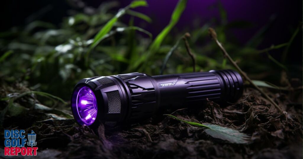 A purple uv flash light for disc golf glow discs